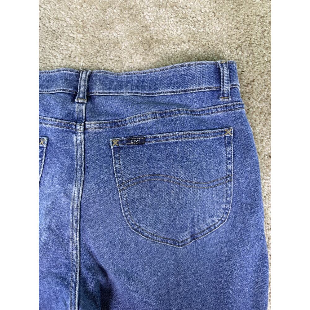 Lee Slim Fit Straight Leg Mid Rise Jeans Womens 14 Blue Denim Dark Wash D233 - Picture 6 of 14